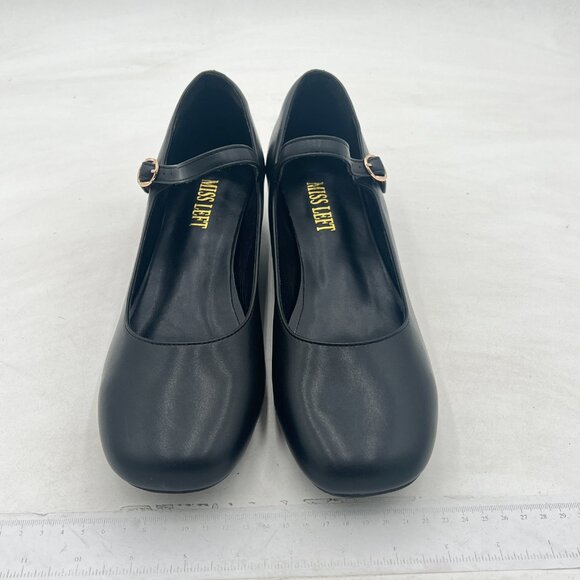 Miss Left Black Closed Round Toe Mary Jane Adjustable Strap Block Low Heel Pumps - Picture 3 of 8